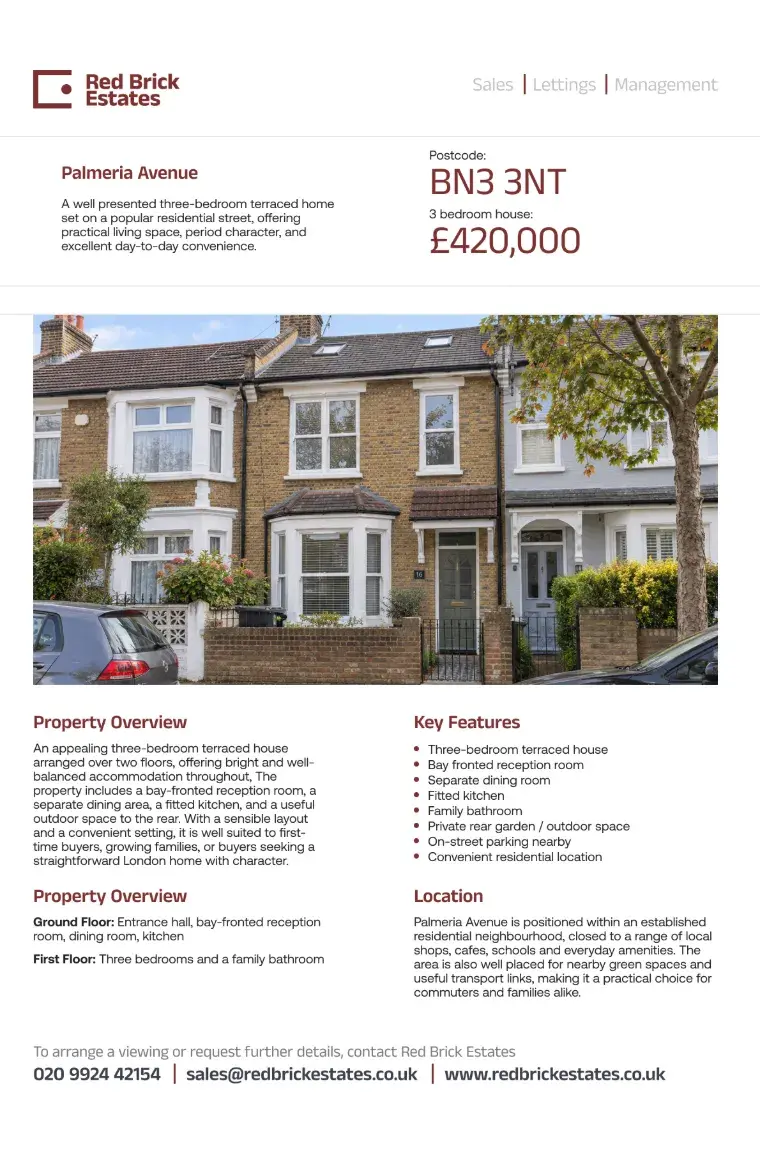 Red Brick Estates Palmeria Avenue property sheet