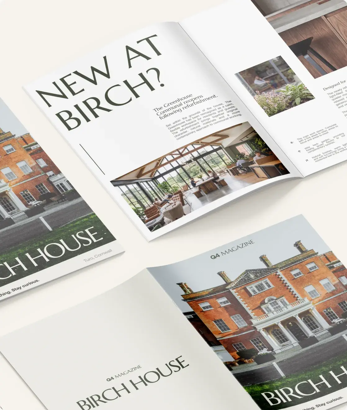 Birch House brochure spreads laid out on a table